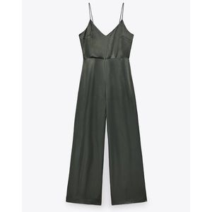 Zara Dark Green Satin Jumpsuit